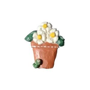 Vintage Handmade Daisy Flower Pot Caterpillar Clay Pin Brooch Plant Mom
